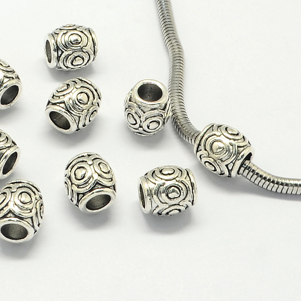 

PandaHall Alloy European Beads, Large Hole Beads, Barrel, Antique Silver, 10x9mm, Hole: 4.5mm Alloy Barrel