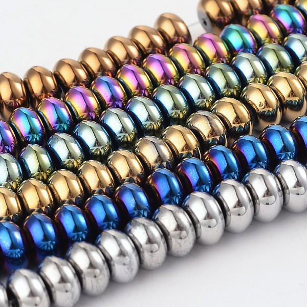 PandaHall Rondelle Electroplated Non-magnetic Synthetic Hematite Bead Strands, Mixed Color, 10x6mm, Hole: 2mm, about 68pcs/strand, 15.7 inch...