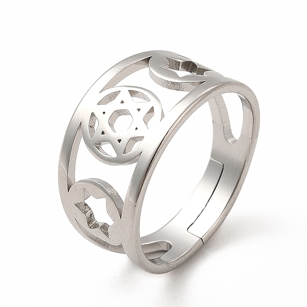 

PandaHall 304 Stainless Steel Star of David Adjustable Ring for Women, Stainless Steel Color, US Size 6 1/4(16.7mm) 304 Stainless Steel
