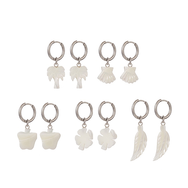 

PandaHall Natural Shell Dangle Hoop Earrings, 316 Surgical Stainless Steel Jewlery for Women, Mixed Shapes, Stainless Steel Color, 34~49mm...