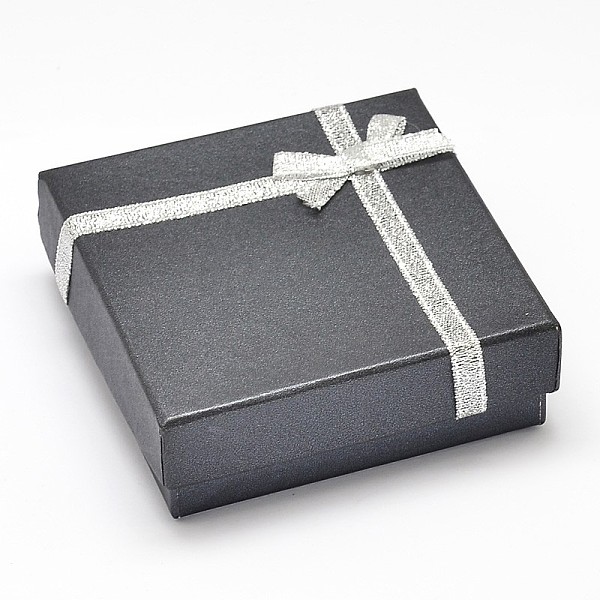 

PandaHall Square Cardboard Jewelry Boxes, with Sponge Inside and Satin Ribbon Bowknot, Black, 9.1x9x3cm Paper Square Black