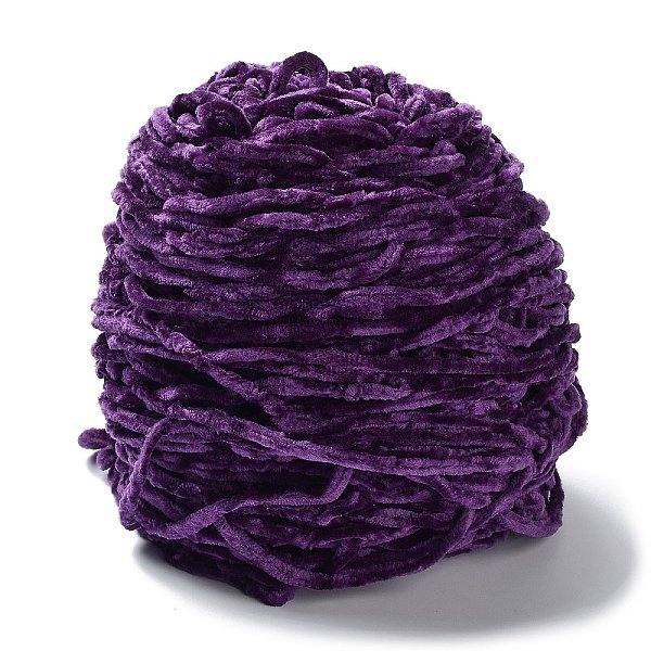 PandaHall Wool Chenille Yarn, Velvet Cotton Hand Knitting Threads, for Baby Sweater Scarf Fabric Needlework Craft, Purple, 5mm...