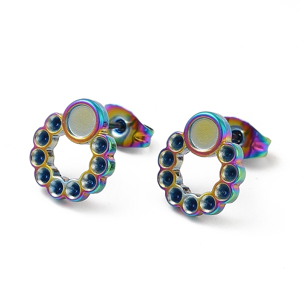 

PandaHall Ion Plating(IP) 304 Stainless Steel Stud Earring Finding, Earring Settings with Round Tray & for Rhinestone, Circle Ring, Rainbow...