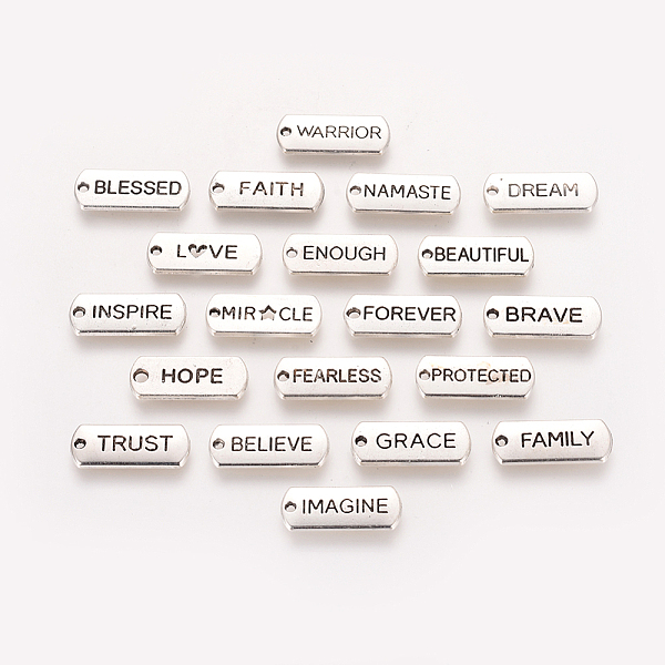 

PandaHall Tibetan Style Alloy Inspirational Message Pendants, Rectangle with Words, Cadmium Free & Lead Free, Antique Silver, 8x21x2mm, Hole...