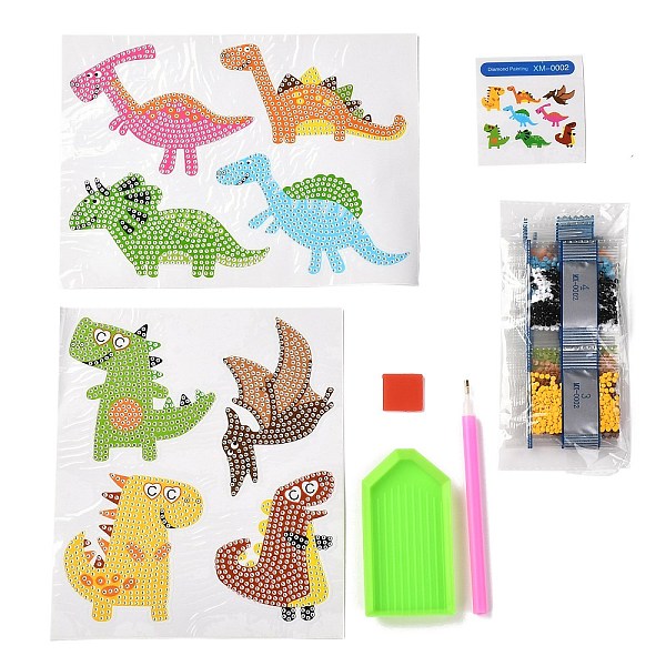 

PandaHall DIY Dinosaur Diamond Painting Stickers Kits For Kids, with Diamond Painting Stickers, Rhinestones, Diamond Sticky Pen, Tray Plate..., Multicolor