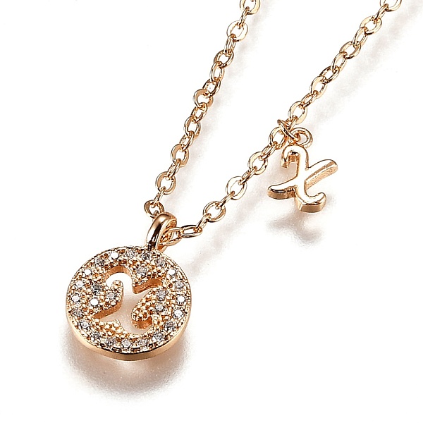 

PandaHall Brass Micro Pave Clear Cubic Zirconia Double Letter Pendant Necklaces, with Cable Chains, Letter.X, 14-3/4 inch(37.6cm) Brass...