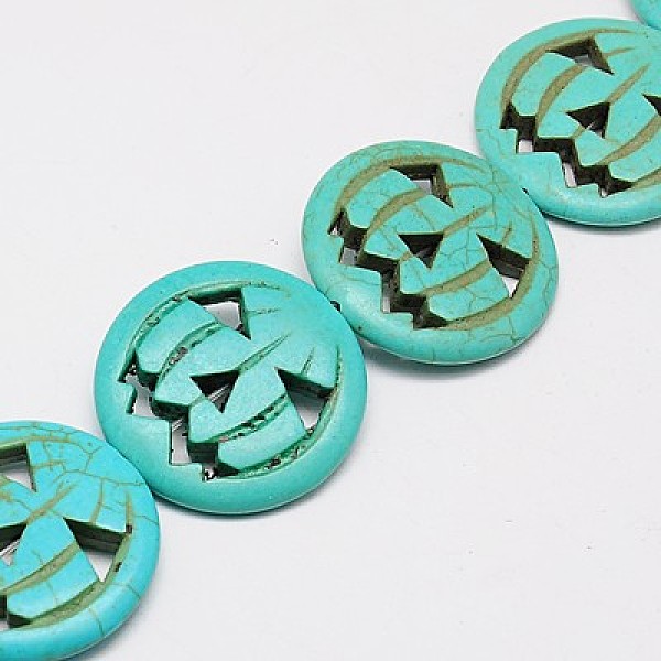 

PandaHall Synthetic Turquoise Beads Strands, Dyed, Halloween Pumpkin Jack o Lantern, Medium Turquoise, 15x3.5mm, Hole: 1mm, about..., Cyan