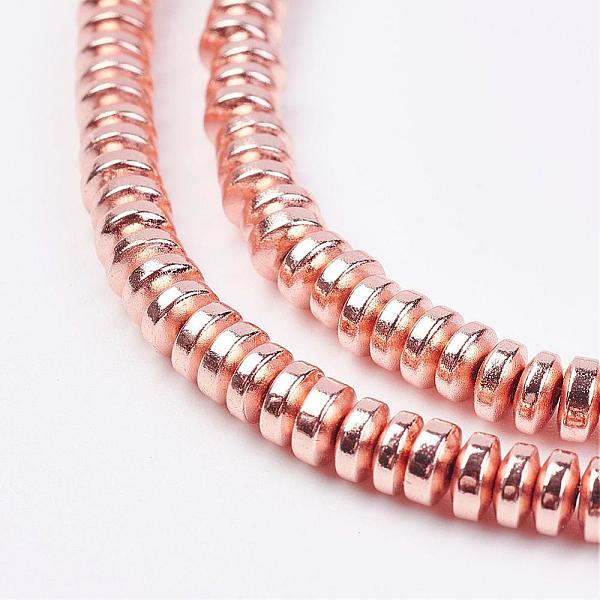 

PandaHall Non-magnetic Synthetic Hematite Beads Strands, Rondelle, Rose Gold Plated, 4x2mm, Hole: 1mm, about 98pcs/strand, 15.7 inch...