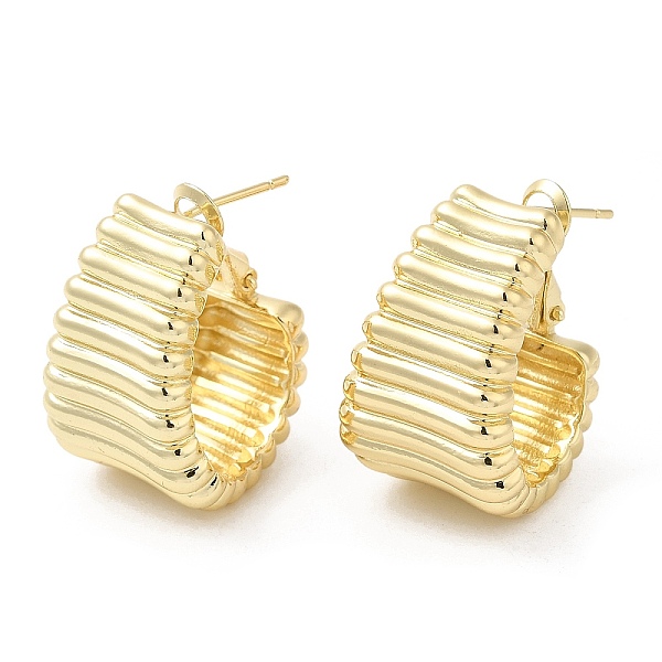 

PandaHall Brass Grooved Teardrop Hoop Earrings for Women, Real 16K Gold Plated, 26~27x22mm Brass