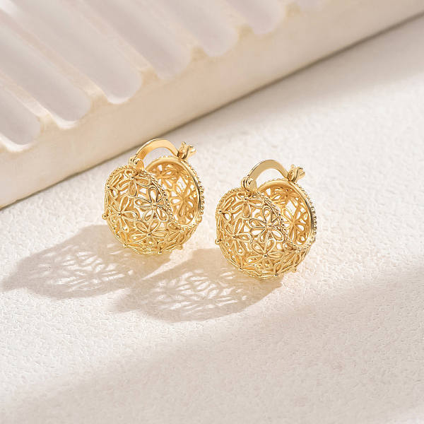 Fashionable Casual Geometric Hollow Flower Hoop Earrings For Women