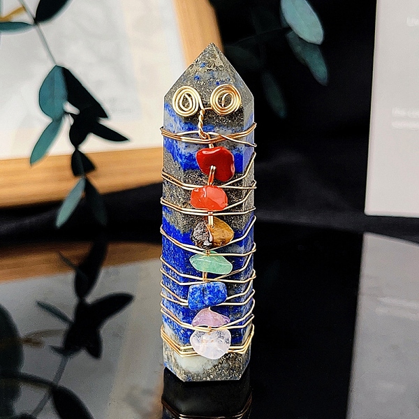 

PandaHall Wire Wrapped Tower Natural Lapis Lazuli Healing Stone Wands, with Natural Gemstone Chip, for Reiki Chakra Meditation Therapy Decos...
