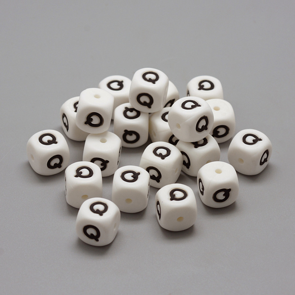 

PandaHall Food Grade Eco-Friendly Silicone Beads, Horizontal Hole, Chewing Beads For Teethers, DIY Nursing Necklaces Making, Letter Style..., White