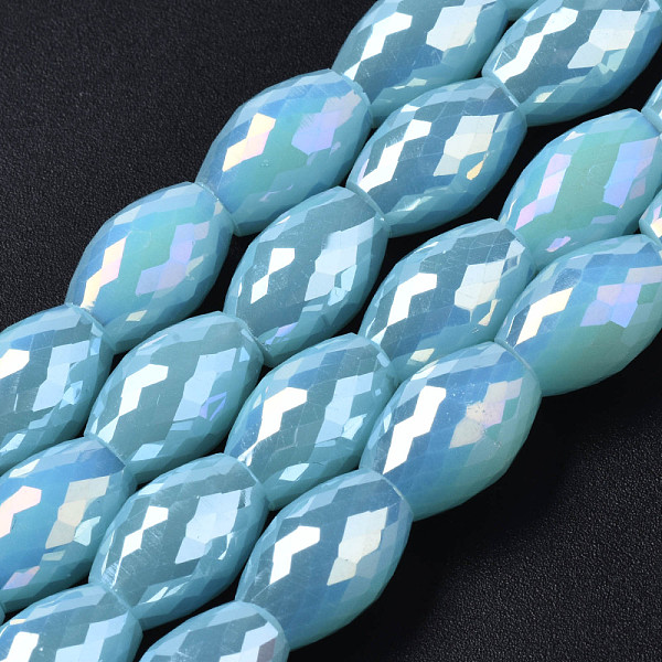 

PandaHall Electroplate Glass Beads Strands, AB Color Plated, Faceted, Oval, Sky Blue, 11x8mm, Hole: 1.2mm, about 60pcs/strand, 26.38 inch...