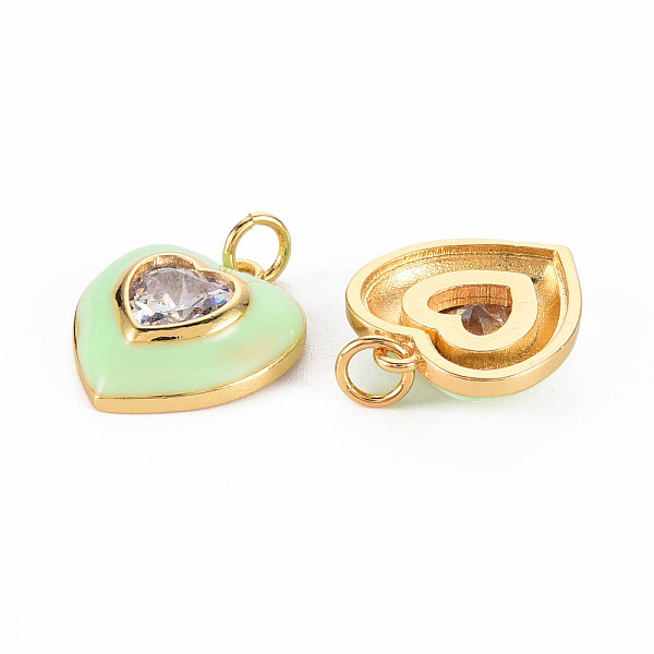 

PandaHall Brass Enamel Pendants, with Clear Cubic Zirconia and Jump Ring, Nickel Free, Real 16K Gold Plated, Heart, Honeydew..., Green
