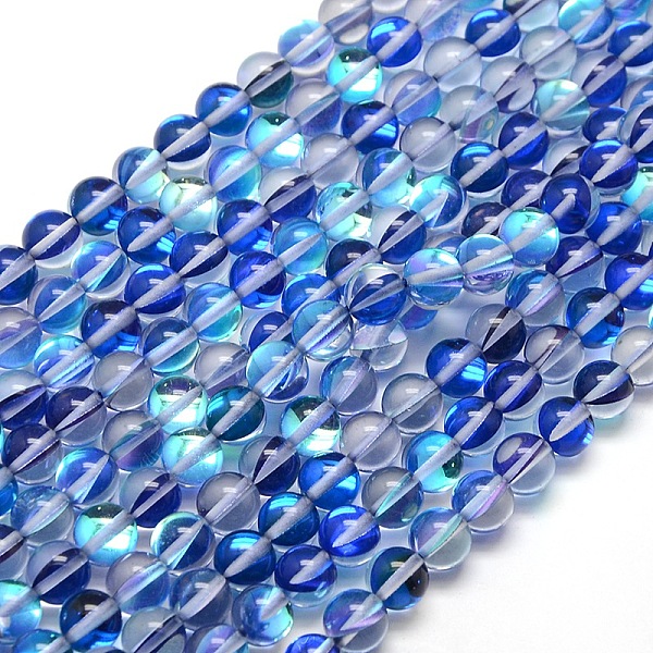 

PandaHall Synthetic Moonstone Beads Strands, Dyed, Holographic Beads, Half AB Color Plated, Round, Royal Blue, 6mm, Hole: 1mm, about...