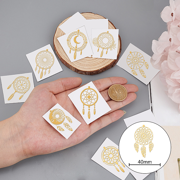 

PandaHall Nickel Decoration Stickers, Metal Resin Filler, Epoxy Resin & UV Resin Craft Filling Material, Woven Net/Web with Feather, 40x40mm...