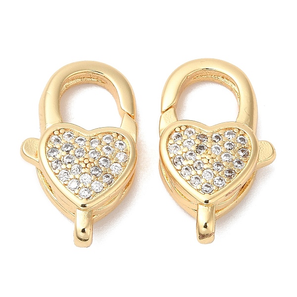 

PandaHall Brass Micro Pave Clear Cubic Zirconia Lobster Claw Clasps, Heart, Real 18K Gold Plated, 20x11.5x6mm, Hole: 2.6x1.6mm Brass+Cubic...