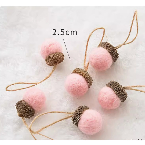 

PandaHall Wool Felt Acorn Ornaments, Fall Hanging Ornaments for Party Christmas Tree Decoration, Pink, 30.5x22mm Wool Food Pink