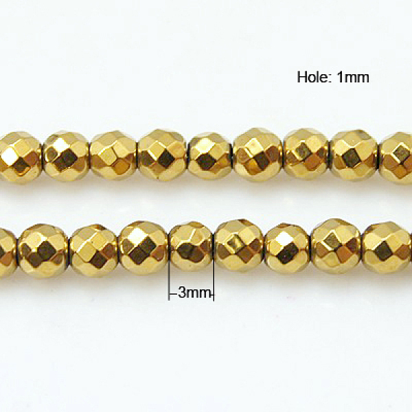 

PandaHall Non-Magnetic Synthetic Hematite Beads Strands, Round, Golden Plated, 3mm, Hole: 1mm Non-magnetic Hematite Round Gold
