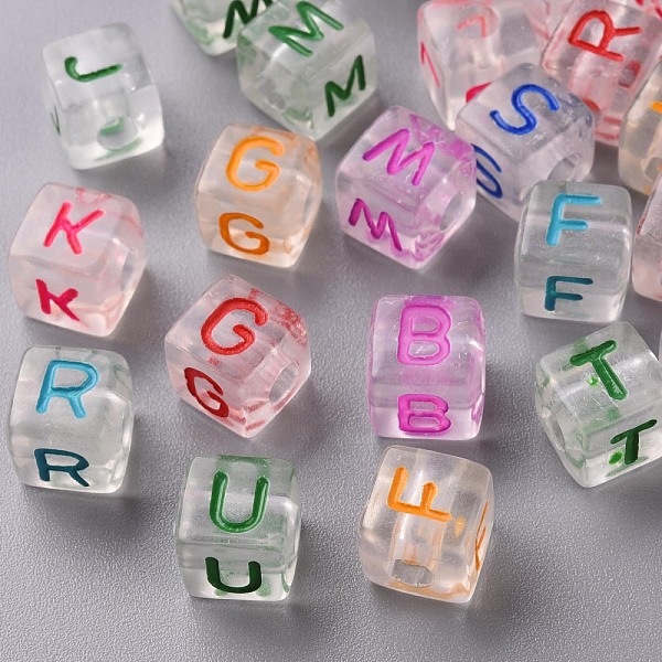 

PandaHall Transparent Clear Acrylic Beads, Horizontal Hole, Cube with Mixed Color Random Letter, Mixed Color, 10x9.5x9.5mm, Hole: 4mm, about..., Multicolor