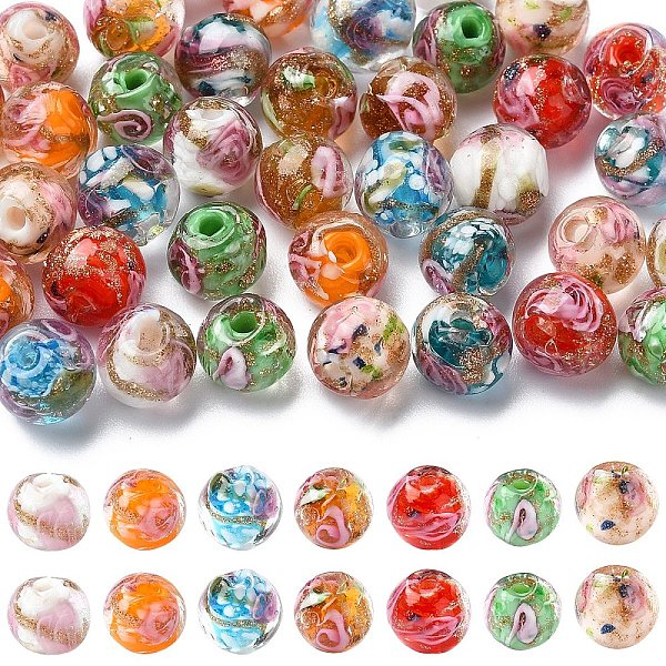40Pcs 8 Colors Handmade Gold Sand Lampwork Beads