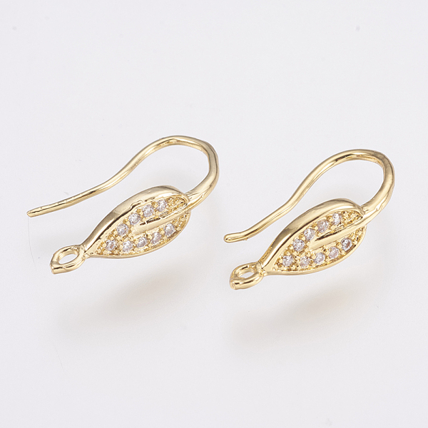 

PandaHall Brass Micro Pave Cubic Zirconia Earring Hooks, with Horizontal Loop, Leaf, Clear, Golden, 21x6mm, Hole: 1.5mm, 20 Gauge, Pin...