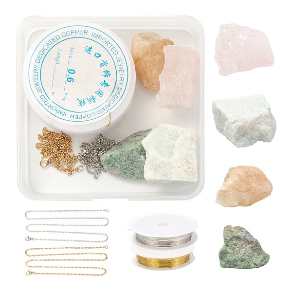 

PandaHall DIY Pendant Necklace Making Kits, Including Rough Raw Gemstone Beads, Copper Jewelry Wire and 304 Stainless Steel Cable Chain...