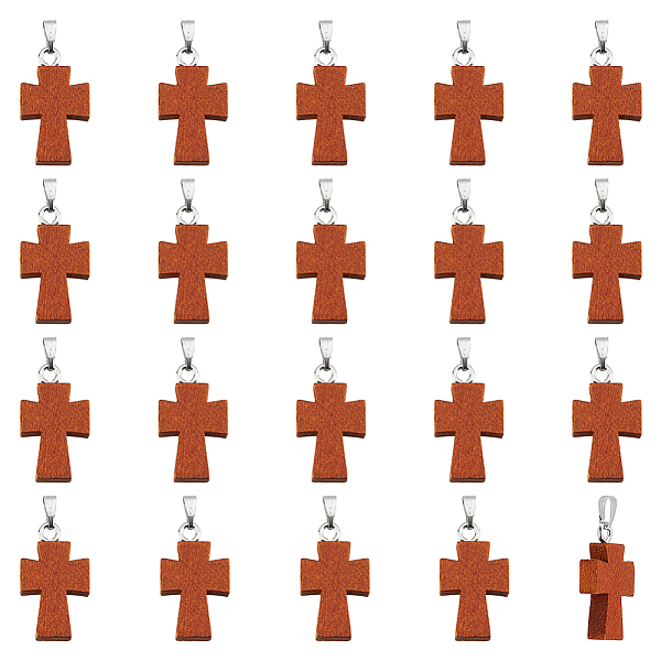 

PandaHall 20Pcs Wood Dyed Pendants, Religion Cross Charm, with Platinum Tone Iron Findings, Peru, 24.5x14.5x4mm, Hole: 5x4mm Wood Cross..., Brown