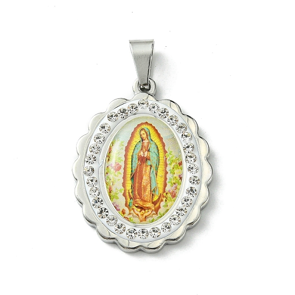 

PandaHall Vacuum Plating 304 Stainless Steel Pendants, with Rhinestone and Enamel, Oval with Virgin Mary Charm, Stainless Steel Color, Beige..., Yellow