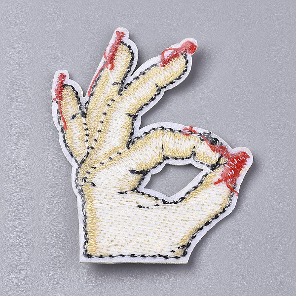 

PandaHall Computerized Embroidery Cloth Iron on/Sew on Patches, Costume Accessories, Gesture OK, Tan, 57x44x1.5mm Cloth Body Orange