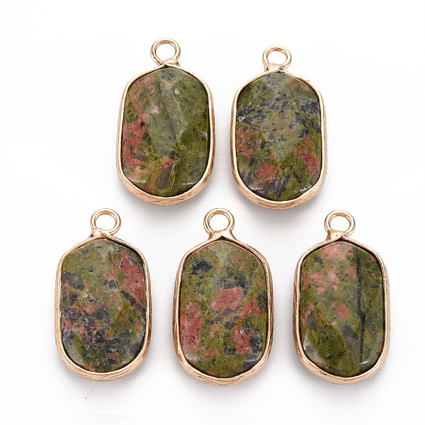 

PandaHall Natural Unakite Pendants, with Golden Plated Brass Edge and Loop, Faceted, Oval, 24x12.5x5.5mm, Hole: 2.5mm Unakite Oval