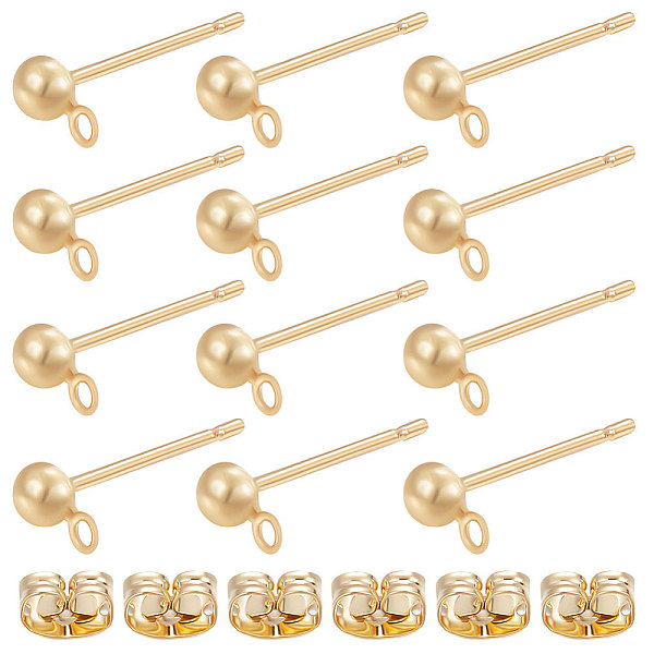 

PandaHall Beebeecraft 1 Box 50Pcs Ball Stud Earring Findings 18K Gold Plated Earring Post Findings Round Earring Posts with Loops and 50Pcs...
