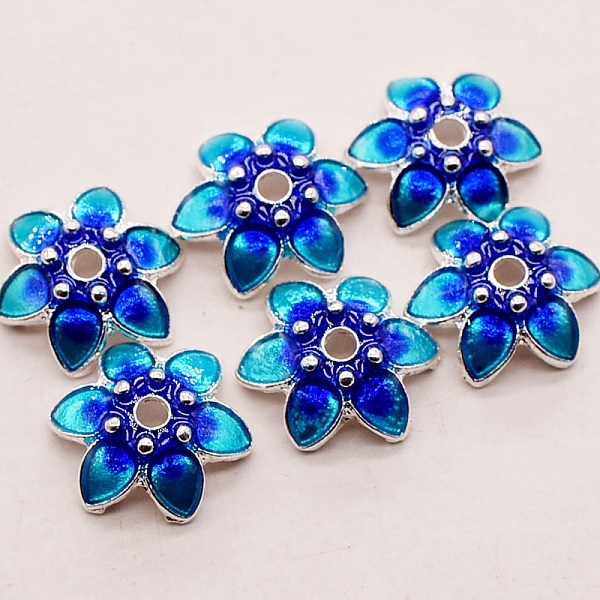 

PandaHall Alloy Enamel Bead Cap, Flower, Blue, 12x12mm, Hole: 1.8mm Alloy+Enamel Blue