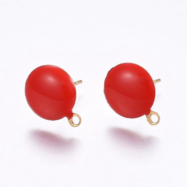 

PandaHall Ion Plating(IP) 304 Stainless Steel Stud Earring Findings, with Loop, Enamel, Flat Round, Golden, Red, 12.5x10x2mm, Hole: 1.2mm...