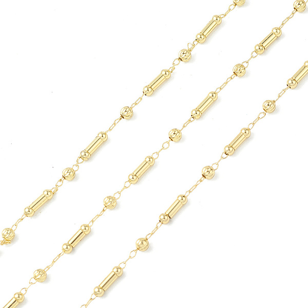 

PandaHall Brass Column & Round Beaded Link Chains, Unwelded, with Spool, Golden, 3x2.5mm, 8x2.5mm Brass