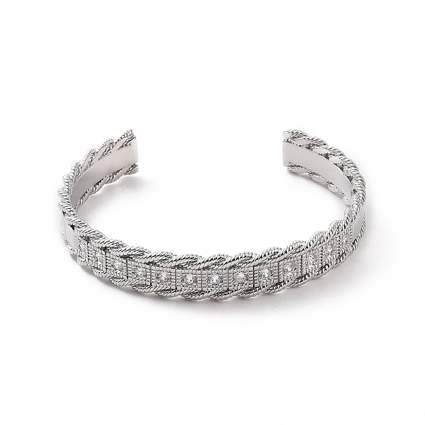 

PandaHall Clear Cubic Zirconia Open Cuff Bangle, Brass Jewelry for Women, Platinum, Inner Diameter: 2-1/8 inch(5.5cm) Brass Clear