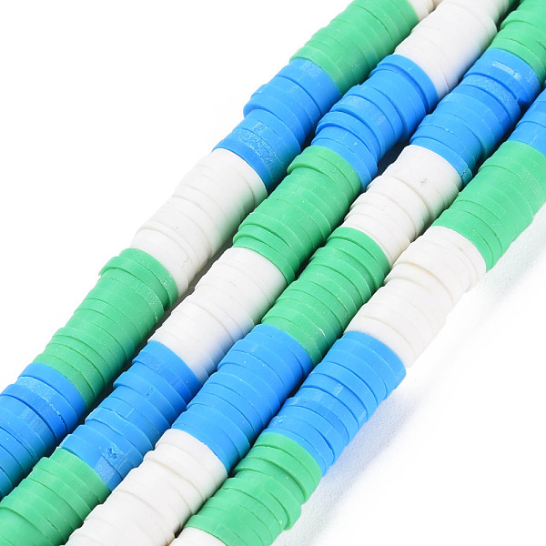 

PandaHall Fixed 3 Color Handmade Polymer Clay Bead Strands, Heishi Beads, Disc/Flat Round, Deep Sky Blue & Spring Green & White, 6x0.3~1.5mm..., Multicolor