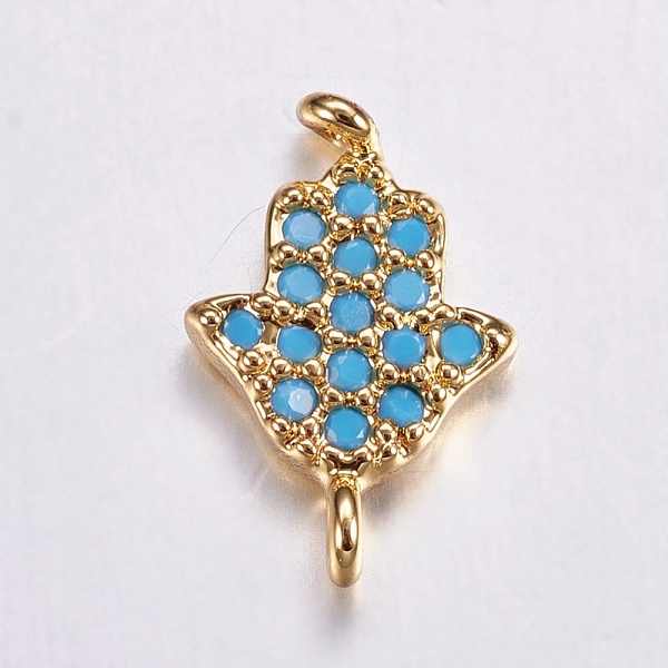 

PandaHall Brass Micro Pave Cubic Zirconia Links, Long-Lasting Plated, Hamsa Hand/Hand of Fatima/Hand of Miriam, Deep Sky Blue, Mixed Color..., Multicolor