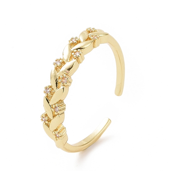 Прозрачное кольцо-манжета в виде листьев кубического циркония