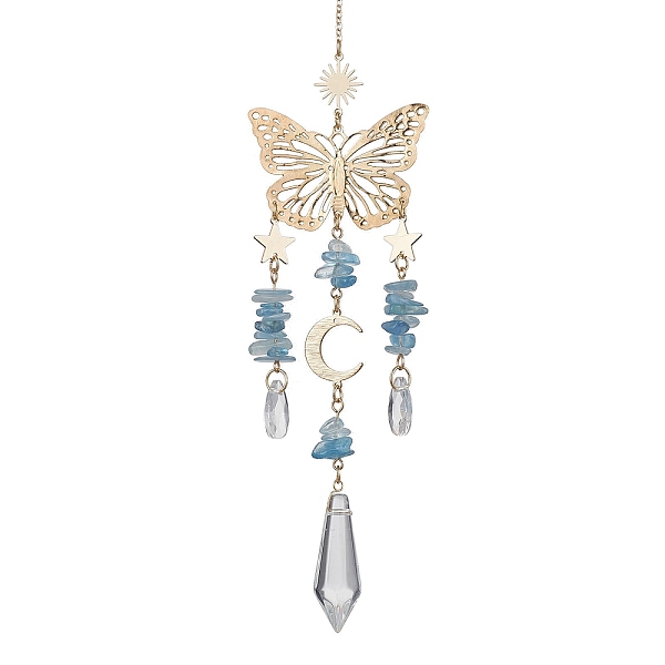

PandaHall Aquamarine with Glass Pendant Decorations, With Alloy Finding, Butterfly, 255~257mm Aquamarine Butterfly