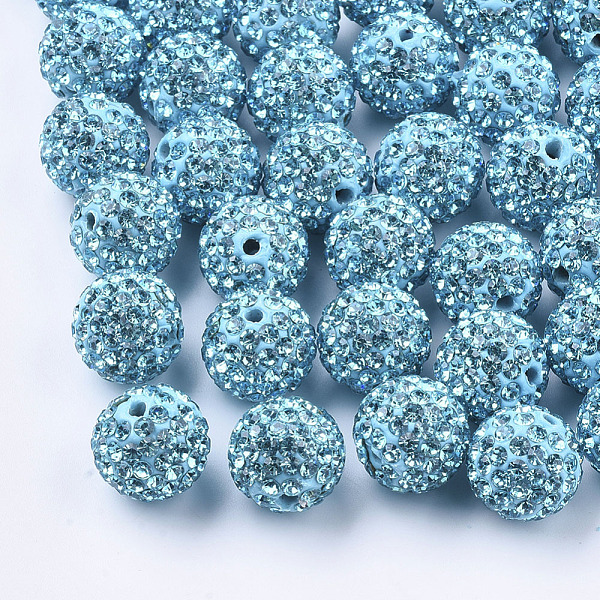 

PandaHall Handmade Polymer Clay Rhinestone Beads, Round, Pave Disco Ball Beads, Aquamarine, PP13(1.9~2mm), 7 rows rhinestone, 11.5~12mm..., Cyan