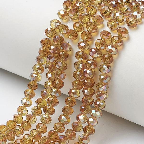 

PandaHall Electroplate Glass Beads Strands, Half Plated, Rainbow Plated, Faceted, Rondelle, Goldenrod, 4x3mm, Hole: 0.4mm, about..., Gold