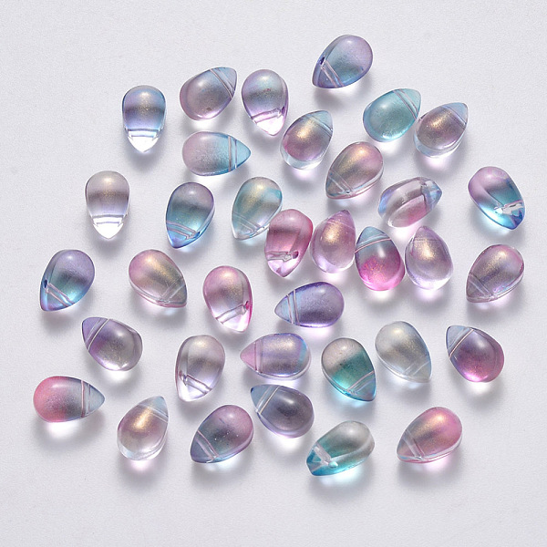 

PandaHall Transparent Spray Painted Glass Charms, with Glitter Powder, Teardrop, Plum, 9x6x6mm, Hole: 1mm Glass Teardrop Purple