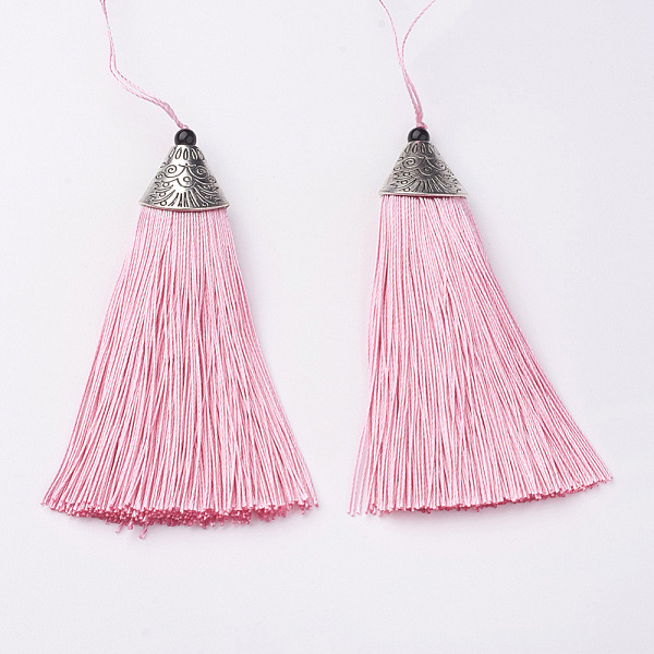 

PandaHall Nylon Tassels Big Pendant Decorations, with CCB Plastic, Antique Silver, Pink, 85x20x10.5mm Nylon Pink