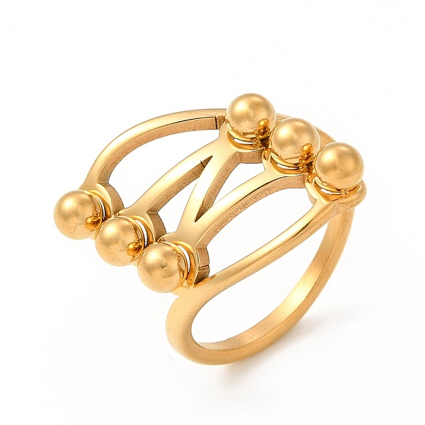 

PandaHall Ion Plating(IP) 304 Stainless Steel Hollow Finger Rings, Round Bead Wide Band Rings for Women, Real 18K Gold Plated, US Size 7 3/4...