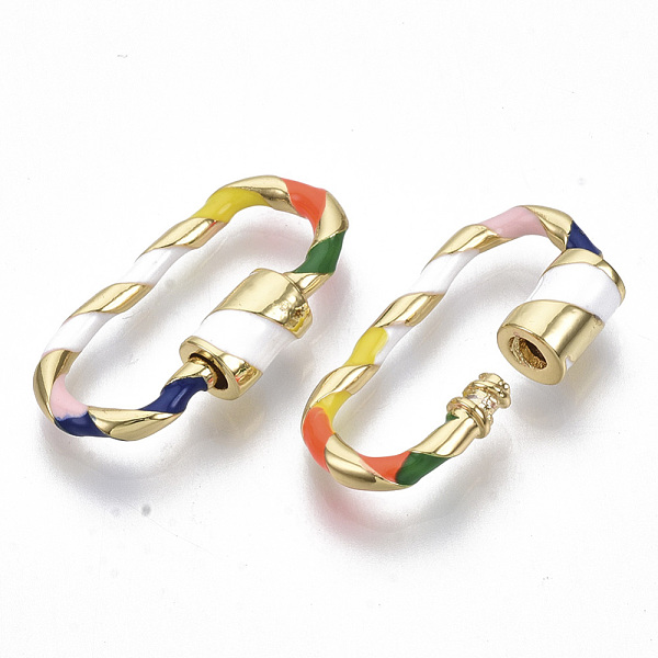 

PandaHall Brass Screw Carabiner Lock Charms, for Necklaces Making, with Enamel, Nickel Free, Oval, Real 16K Gold Plated, 25x13x2mm, Screw...