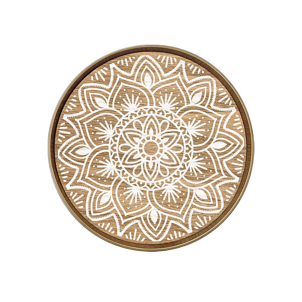 

PandaHall PH Rustic Round Wooden Trays Lotus Pallet Decorative Tray Vintage Antique Handcarved Wood Circle Tray Floral Serving Trays for...