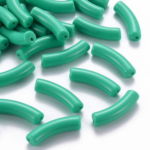 

PandaHall Opaque Acrylic Beads, Curved Tube, Light Sea Green, 32x9.5x8mm, Hole: 1.8mm Acrylic Tube