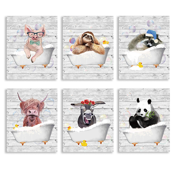PandaHall SUPERDANT Set of 6 Bathtub Animal Wall Art Prints Animals Bathing Wall Art Canvas Poster Funny Bathroom Unframed Canvas Prints...