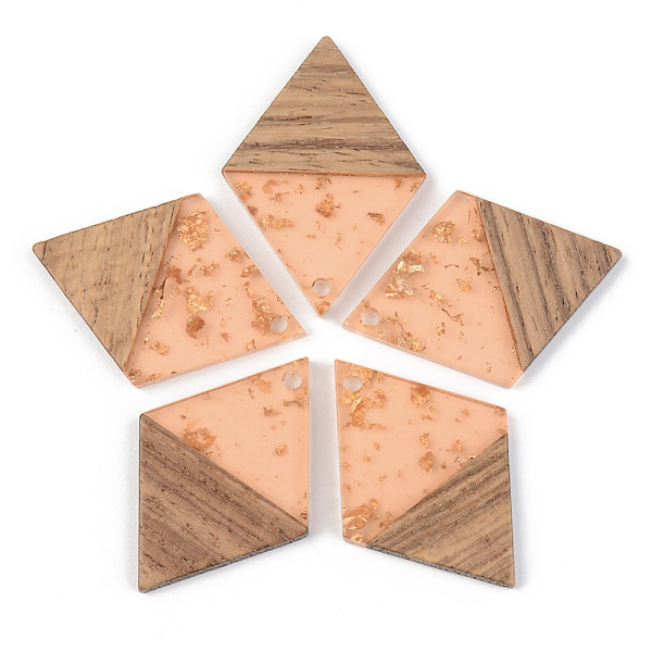 

PandaHall Transparent Resin & Walnut Wood Pendants, with Gold Foil, Rhombus, Dark Salmon, 34x24x3mm, Hole: 2mm Resin+Wood Rhombus Red
